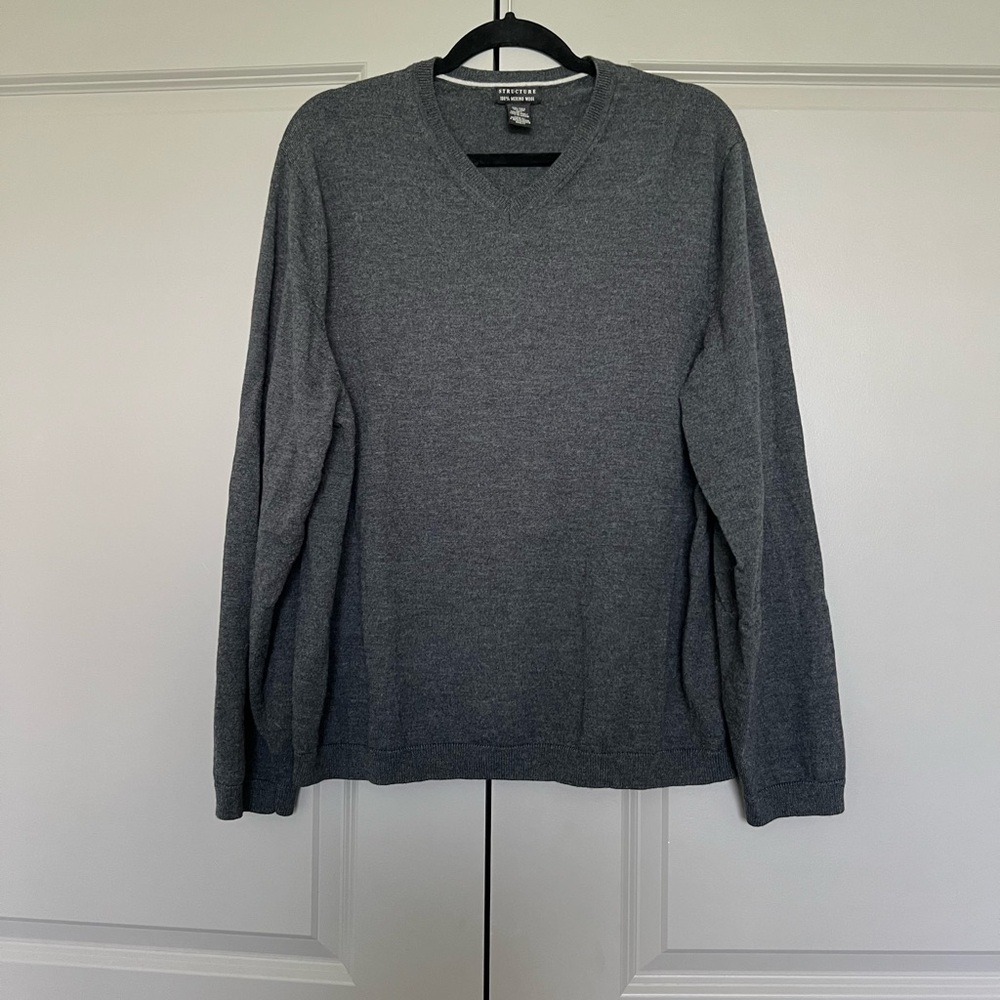 Structure Charcoal Merino Wool V-Neck Sweater